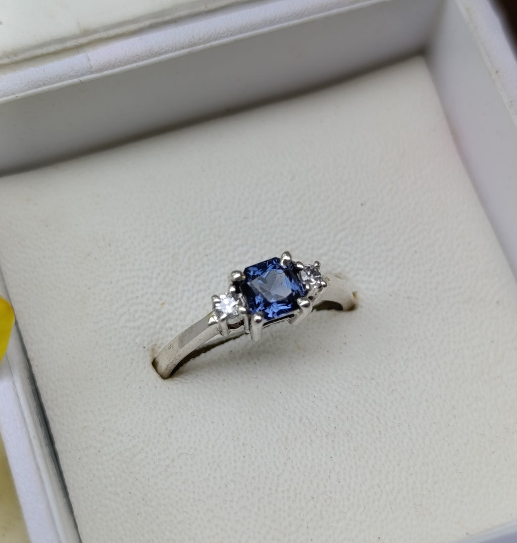 Handcrafted 925 Sterling Silver Engagement Ring with Natural Certified Ceylon Violetish Blue Spinel (0.69 ct)