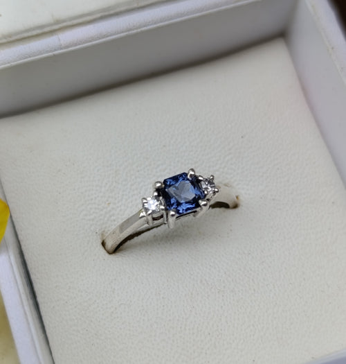 Handcrafted 925 Sterling Silver Engagement Ring with Natural Certified Ceylon Violetish Blue Spinel (0.69 ct)