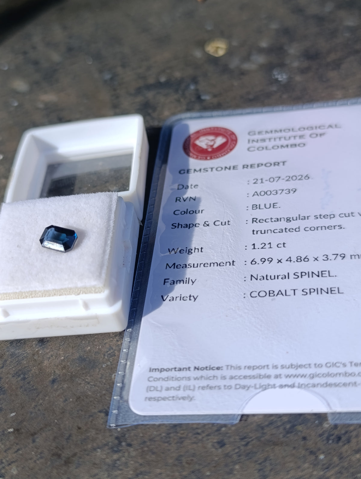 Natural Blue Cobalt Spinel 1.21ct – Rectangular Step Cut | GIC Certified