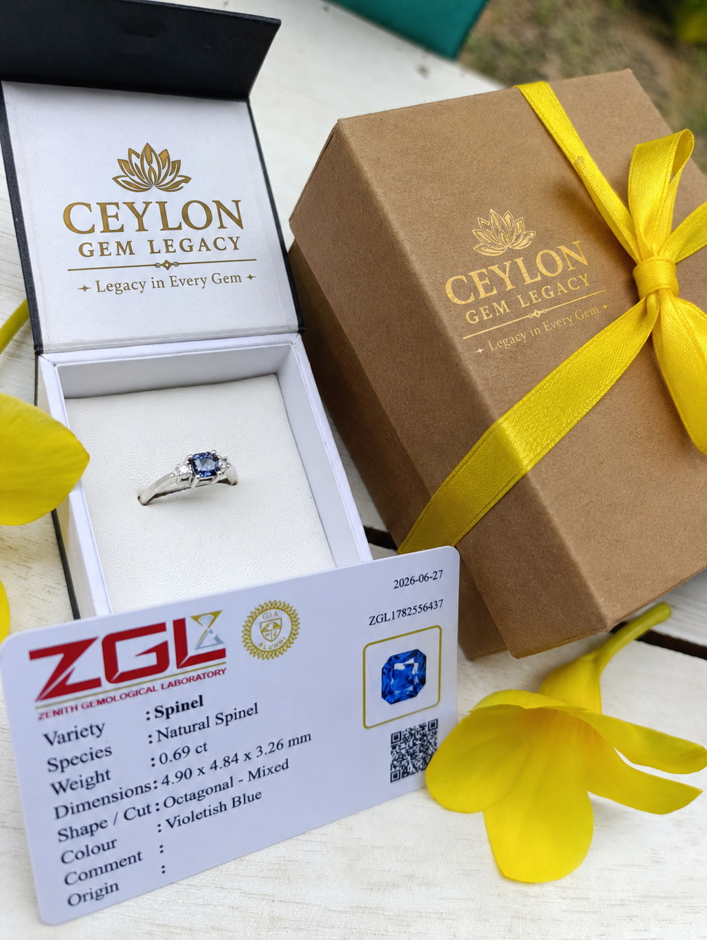Handcrafted 925 Sterling Silver Engagement Ring with Natural Certified Ceylon Violetish Blue Spinel (0.69 ct)