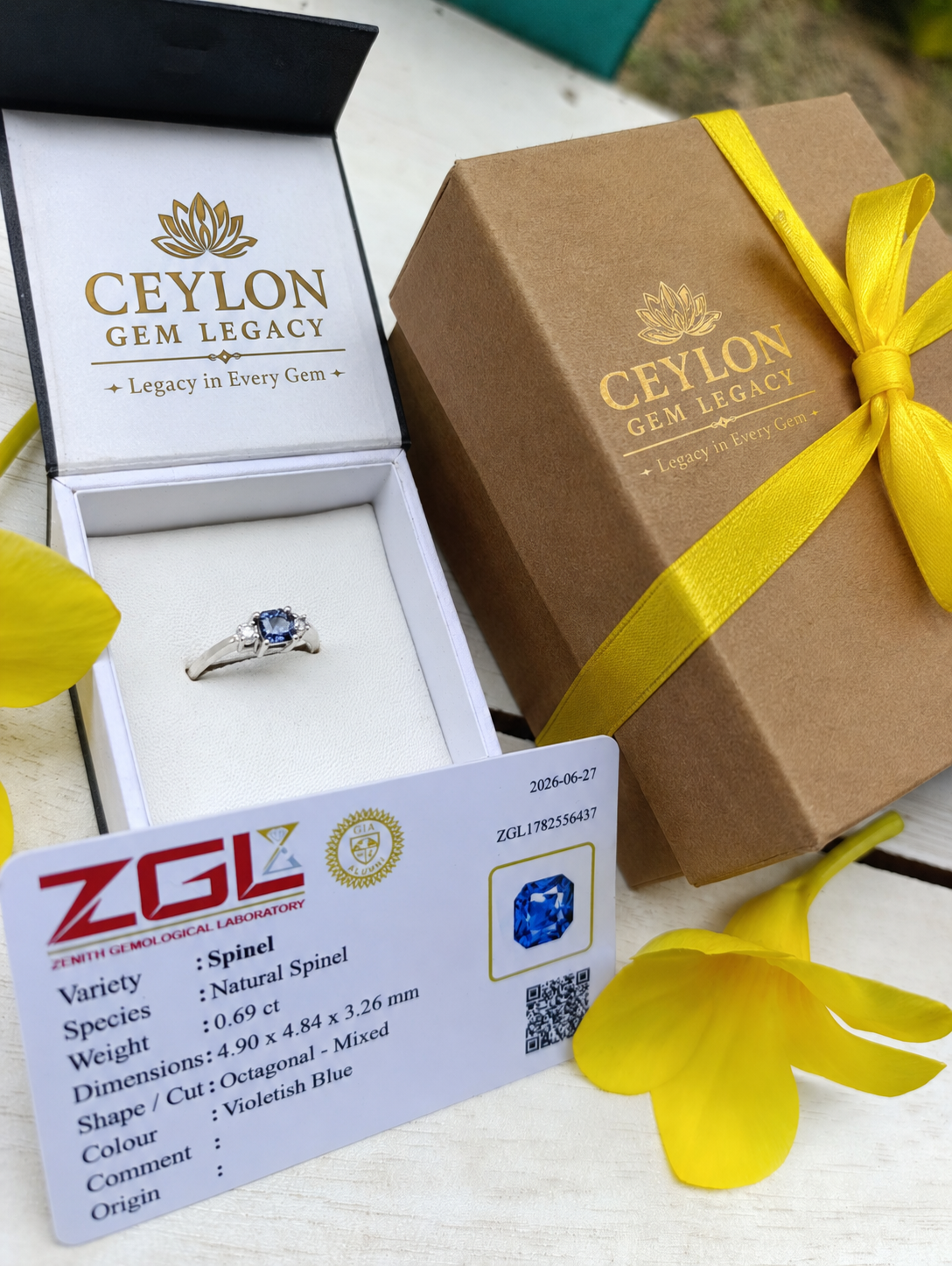 Handcrafted 925 Sterling Silver Engagement Ring with Natural Certified Ceylon Violetish Blue Spinel (0.69 ct)