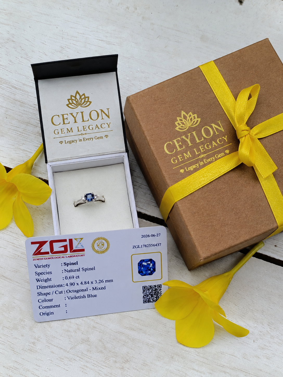 Handcrafted 925 Sterling Silver Engagement Ring with Natural Certified Ceylon Violetish Blue Spinel (0.69 ct)